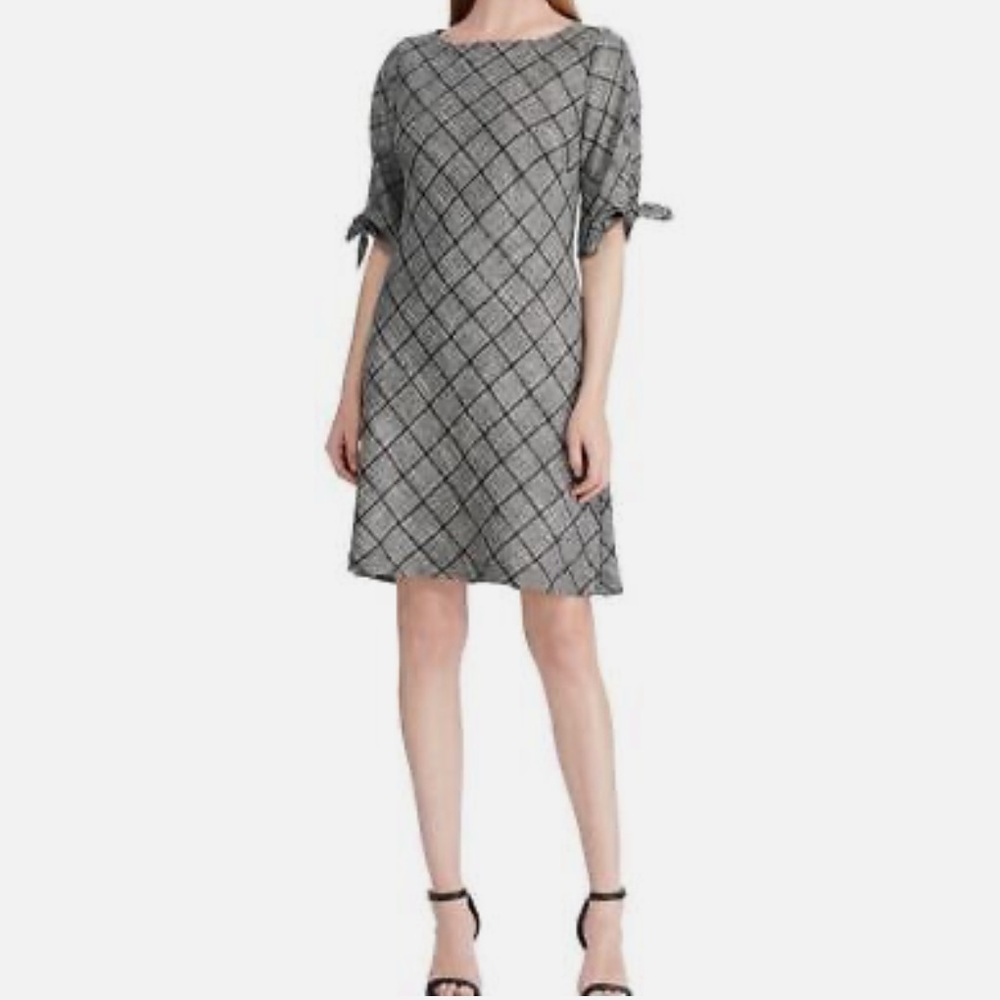 American Living Gray Plaid Sheath Dress, Open Sleeves size 14